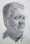 Ballpoint pen drawing on paper of a man glaring.